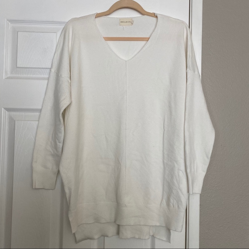 White Oversized V-Neck Sweater 🤍